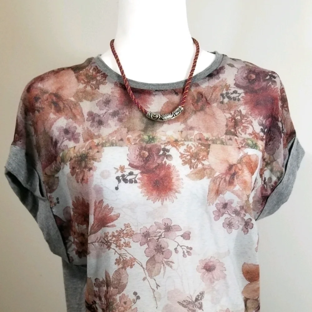 Zara W&B Floral See Through Blouse - Picture 2 of 6